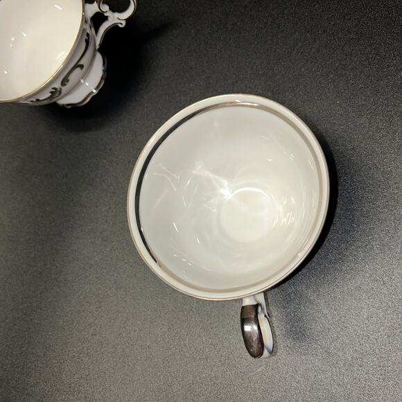 Set of 2 Schumann Arzberg Germany “Moon Rose” Tea Cups & Saucers Platinum Trim - Picture 7 of 9